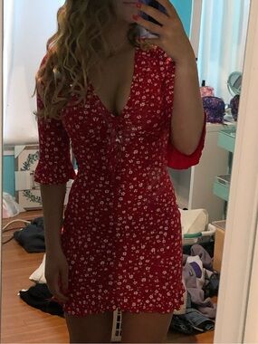 Red floral bodycon dress